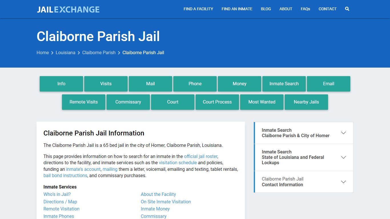 Claiborne Parish Jail, LA Inmate Search, Information